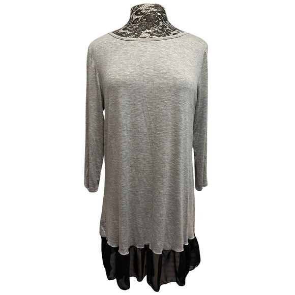 Layered Tunic Gray Black Chiffon Ruffle Bows Three Quarter Sleeve Stretch NEW 2X - Picture 1 of 14